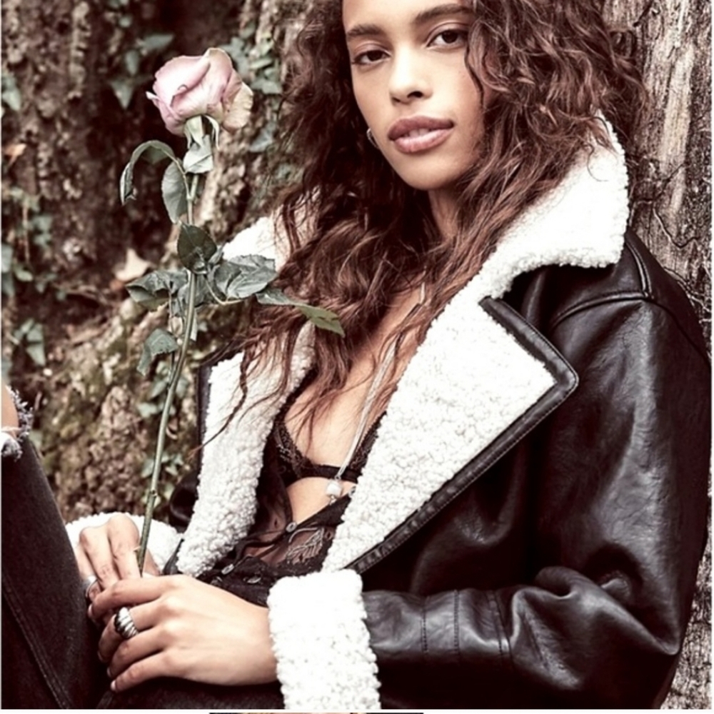 Free People Kaja Vegan leather Bonded Peacoat. Size Large